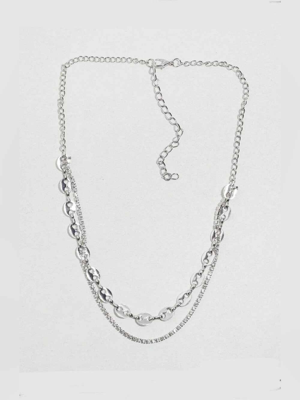 Silver Layered Rhinestone Chain Necklace BNIB